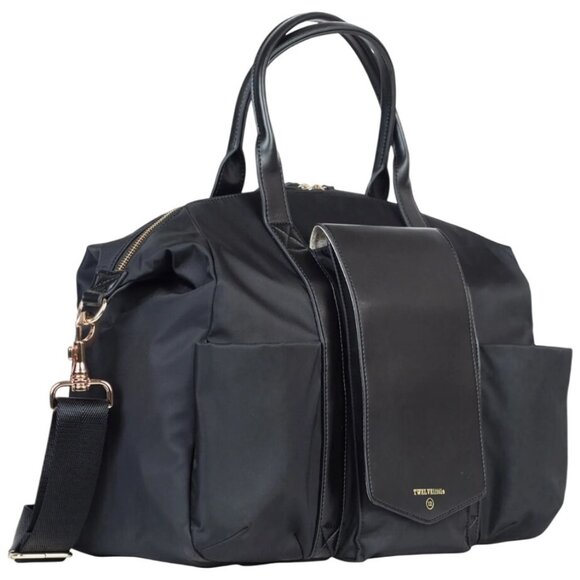 Twelvelittle Peek a boo Diaper Satchel Black 14"x13"x6" Vegan Leather & Canvas - Picture 1 of 15